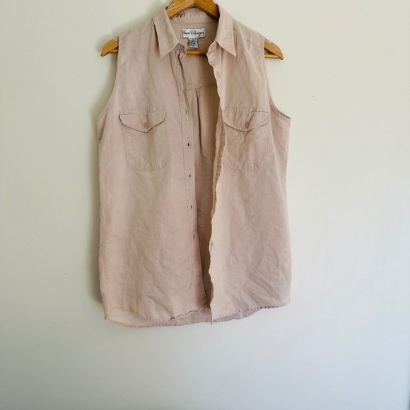 Vintage Coupr Classic Women’s Sleeveless Button Up Shirt Oatmeal Cotton Linen - Picture 3 of 5